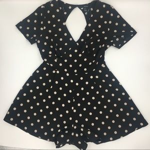 Blue and White Polka Dot Romper.
